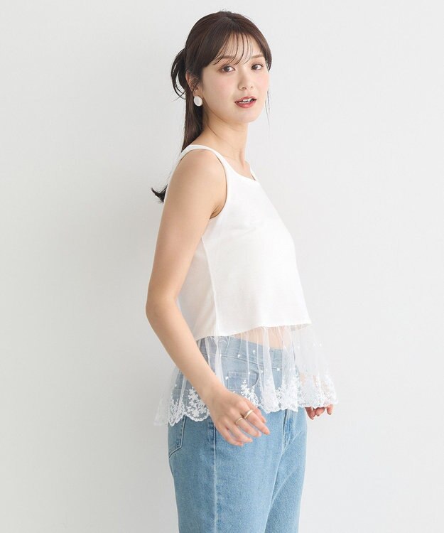 earth music&ecology チュールレースヘムインナー Off White