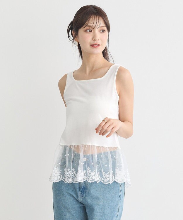 earth music&ecology チュールレースヘムインナー Off White