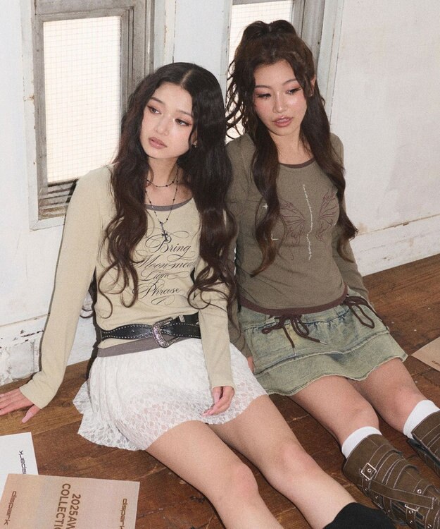 WEGO レイヤードグラフィックTOP ベージュ