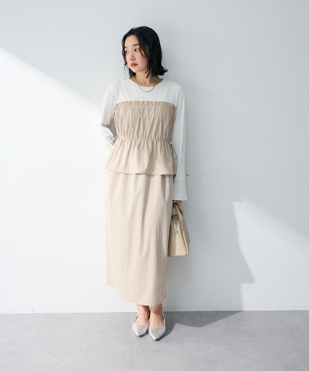 Green Parks ペプラムドッキングワンピース Light Beige
