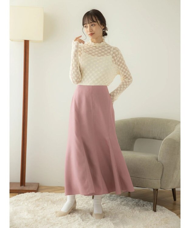 earth music&ecology ハイネックシアーフラワーインナー Ivory