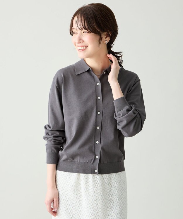 ANY L コットンブレンドポロカーデ スレート