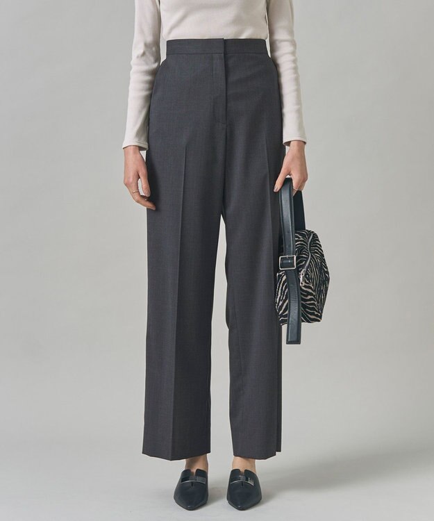 ICB 【洗える】T/Wブロード ワイドストレートパンツ チャコール系