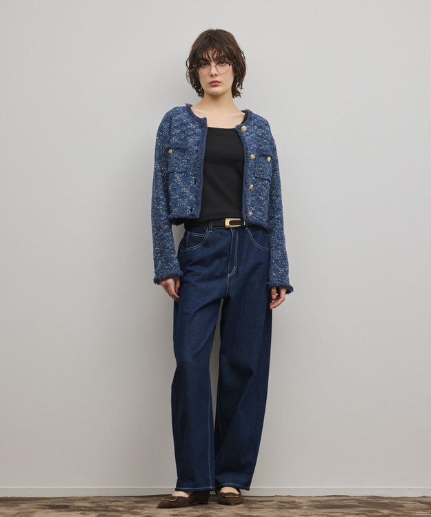 GRACE CONTINENTAL ツイードニットカーディガン ネイビー