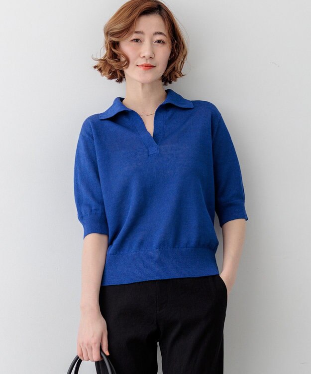 23区 【CanCam掲載】ピュアリネン スキッパー ポロニット ブルー系