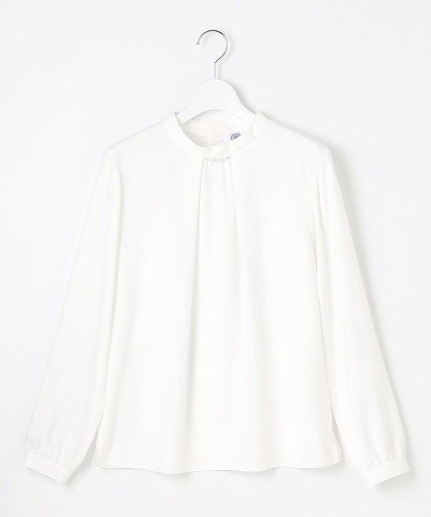 J.PRESS LADIES L 【洗える】ヌーディスバックサテン スタンドカラー ブラウス ホワイト系