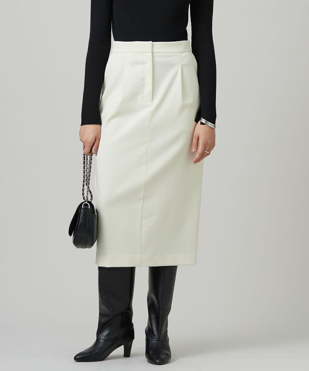 ICB L 【洗える】T/Wベネシャンストレッチ カーブスカート アイボリー系