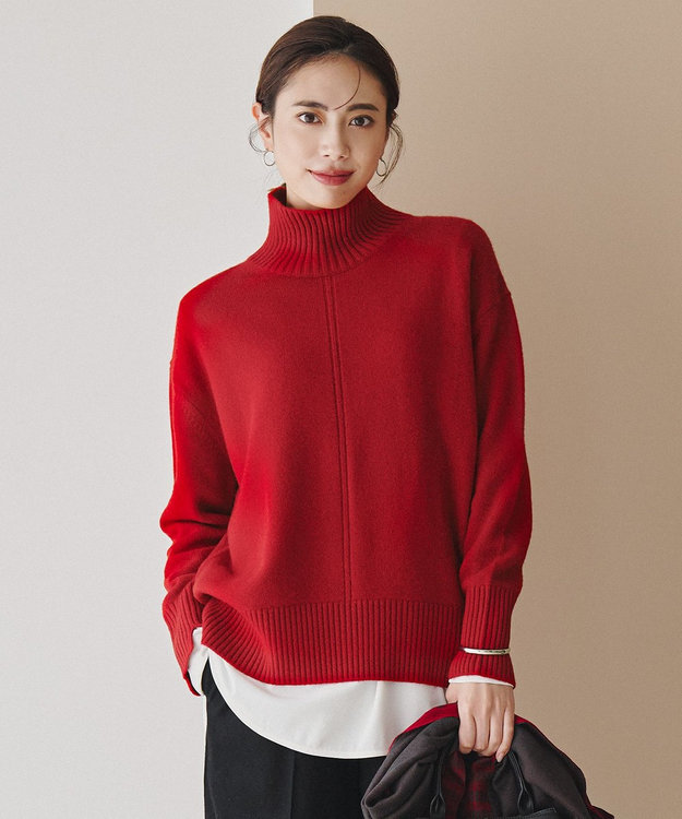 ICB L 【新色追加】ソフトカシミヤミックス ハイネックニット ディープレッド