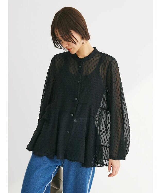 Green Parks アシメティアードブラウス Black