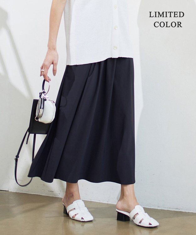 ICB 【接触冷感・UVカット・速乾・洗える】マットスキューバ フレアスカート ネイビー系［WEB限定］