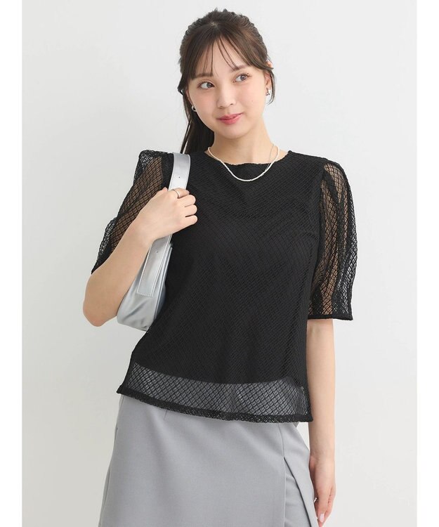 earth music&ecology 袖シアーレースプルオーバー Black