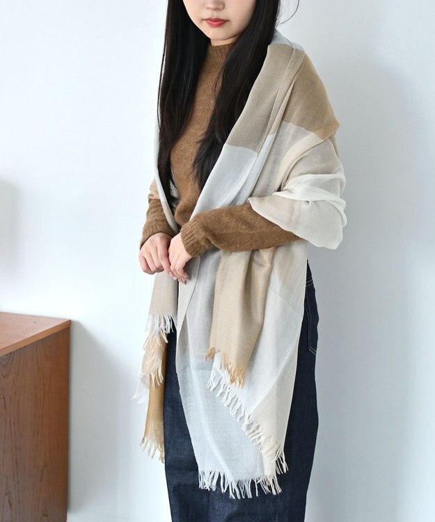 muto ブロックチェック シルクカシミヤストール beige