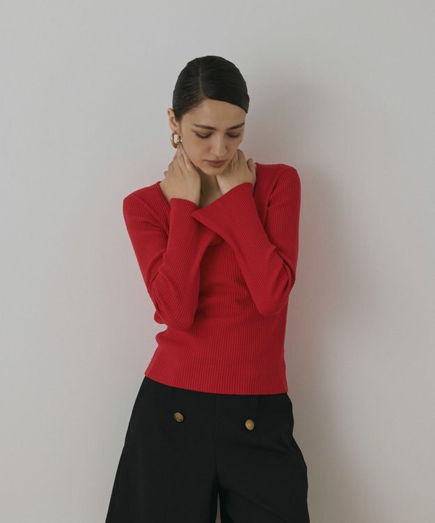 GRACE CONTINENTAL ハイゲージリブニットトップ レッド