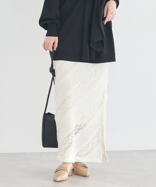 earth music&ecology 総レースナロースカート Ivory