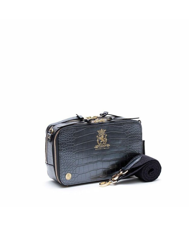 A.D.M.J. 【牛革】クロコ型押しスクエアショルダー オニキス　パーライズ