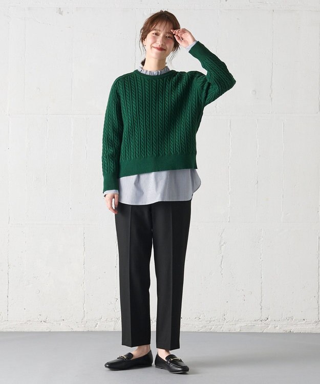 ANY L 【洗濯機可】クロップド丈ケーブルニット グリーン