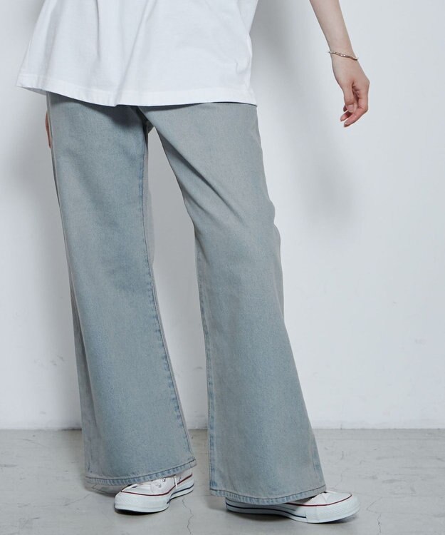 WEGO ルーズフィットフレアパンツ デニム中濃加工色