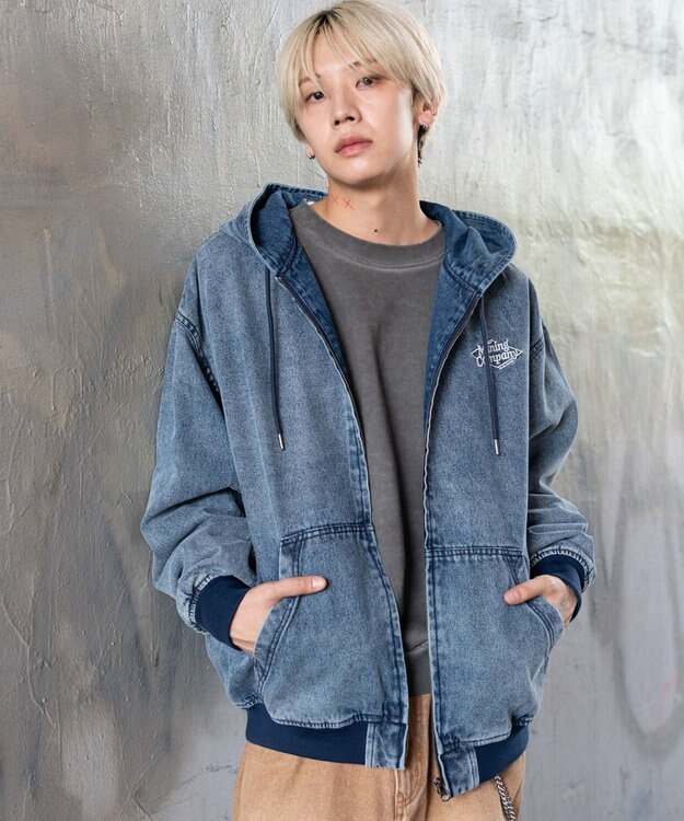 WEGO 【ユニセックス着用ITEM/MLサイズ展開】ワーカーズフードブルゾン デニム淡加工色