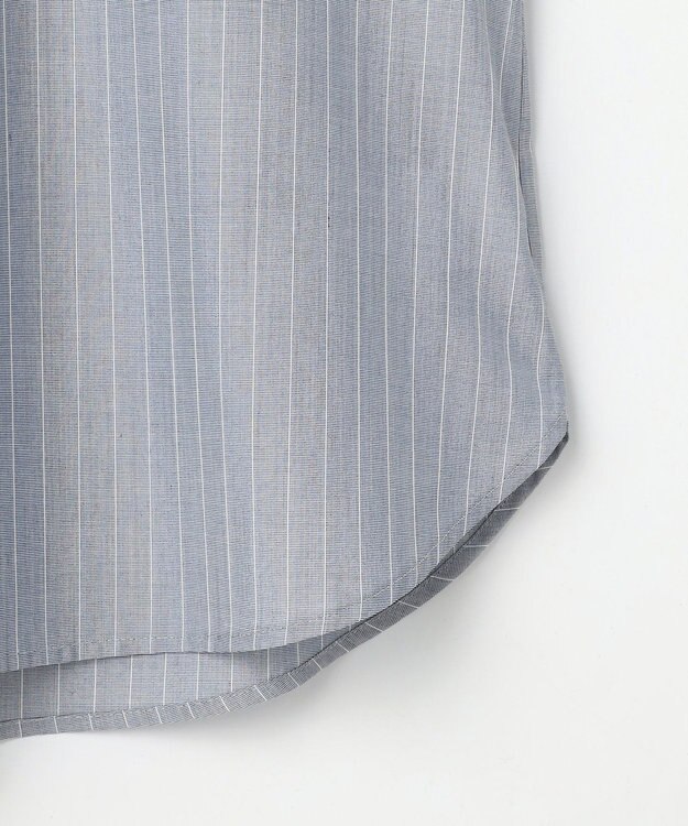 J.PRESS LADIES L ストライプ×エンブロイダリー バンドカラー ブラウス ネイビー×ホワイト系