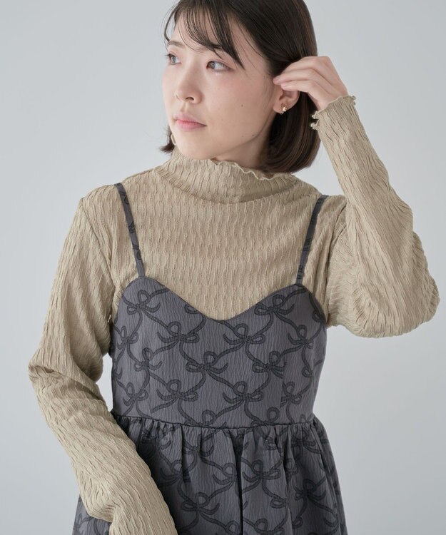 Green Parks ・Ｐｅｔｉｔ　Ｆｌｅｕｒ　ジャカードハイネックロンＴＥ Gray Beige