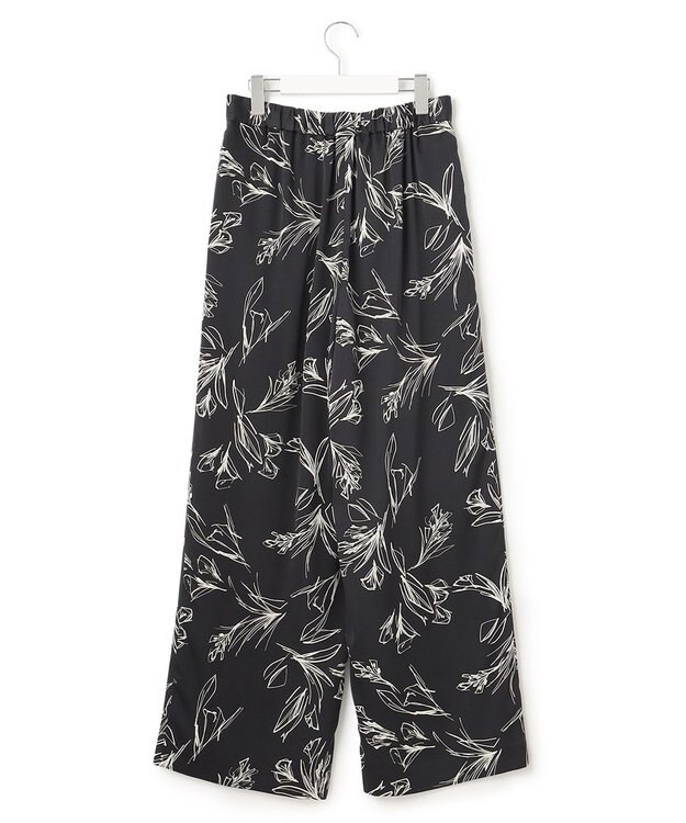23区 【洗える】ラインフラワープリント ワイドパンツ ブラックプリント