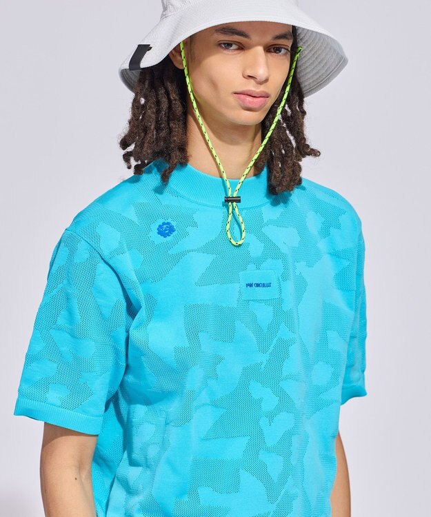 PW CIRCULUS 【MEN】ＤＯＶＥモチーフ ニットモックネック ゴルフ スカイブルー系