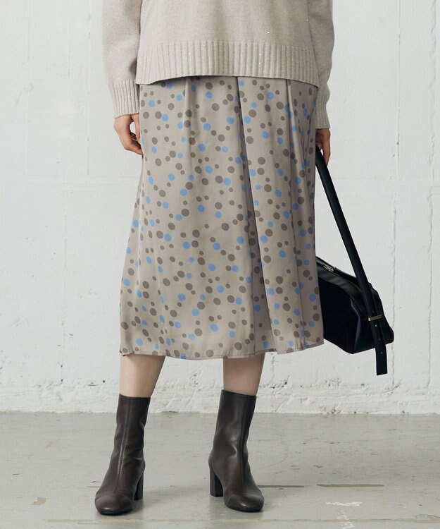 自由区 L マルチポルカドットプリント スカート モカベース