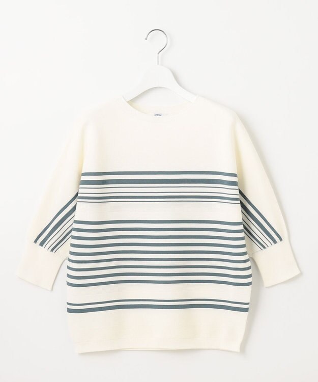 J.PRESS LADIES 【WEB限定カラーあり・洗える】LINKS DOLMAN ホールガーメント ランダムボーダー ニット ホワイト×ダルブルー系1