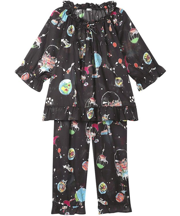 tsumori chisato SLEEP ツモリチサト パジャマ 7分袖 長袖 8分丈 綿100%(本体) ボイル素材 レディース UDT240 /ワコール ブラック