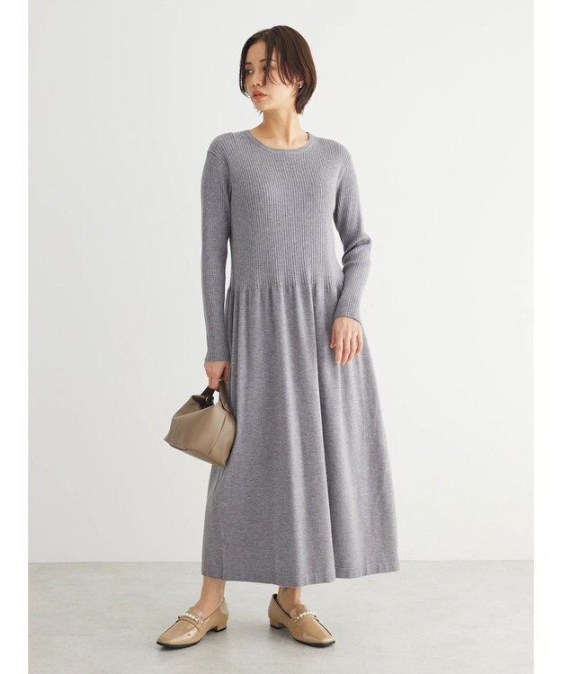 Green Parks ・Ｐｅｔｉｔ　Ｆｌｅｕｒ　フレアニットワンピース Gray Mixture