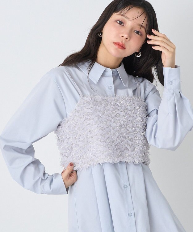 earth music&ecology フリンジミックスチュールビスチェ Light Gray