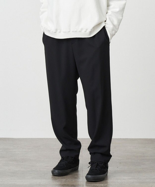 ATON WOOL OXFORD | テーパードイージーパンツ - UNISEX BLACK