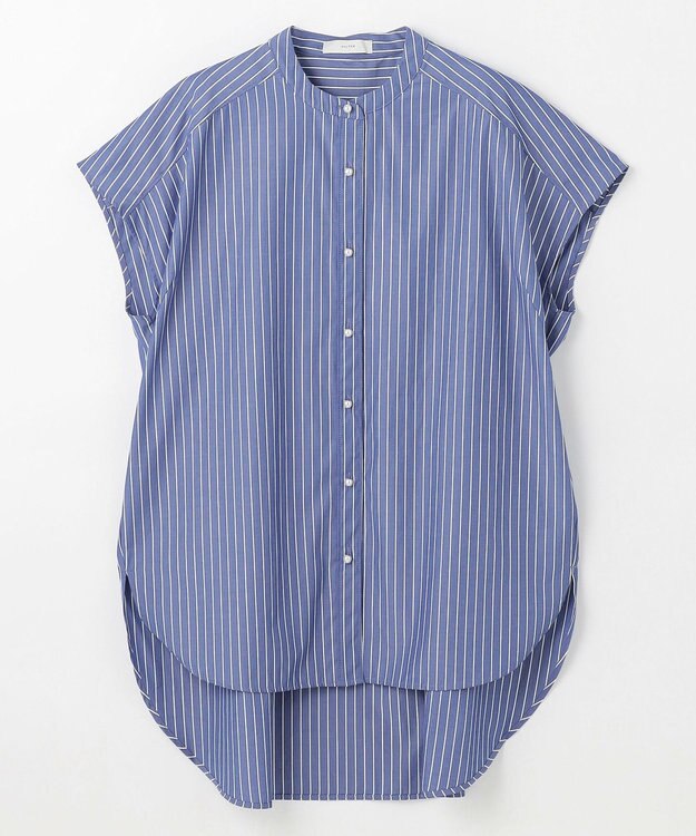 ANY 【洗濯機可】ラメストライプ半袖シャツブラウス ネイビー×オフストライプ