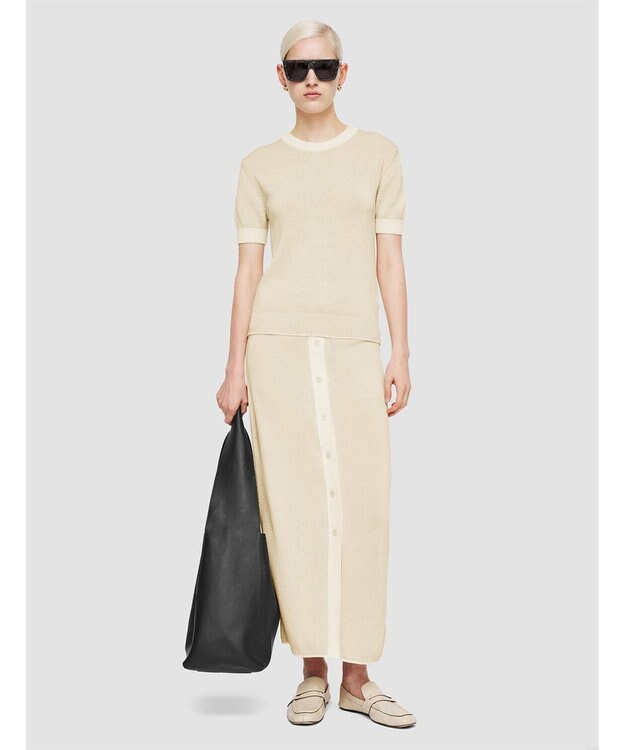 JOSEPH 【洗える】マイクロストライプ　ショートスリーブニット Ivory/Quail