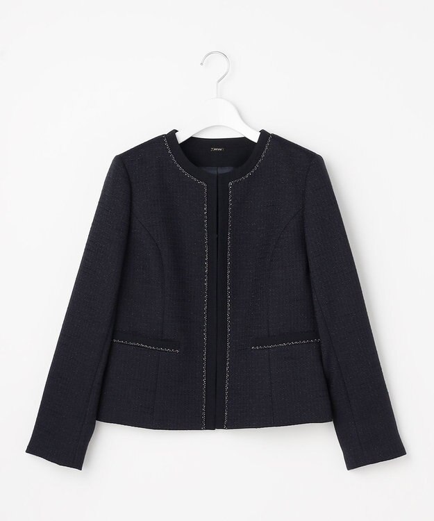 ANY SIS リップルボーダーストレッチ ジャケット ネイビー