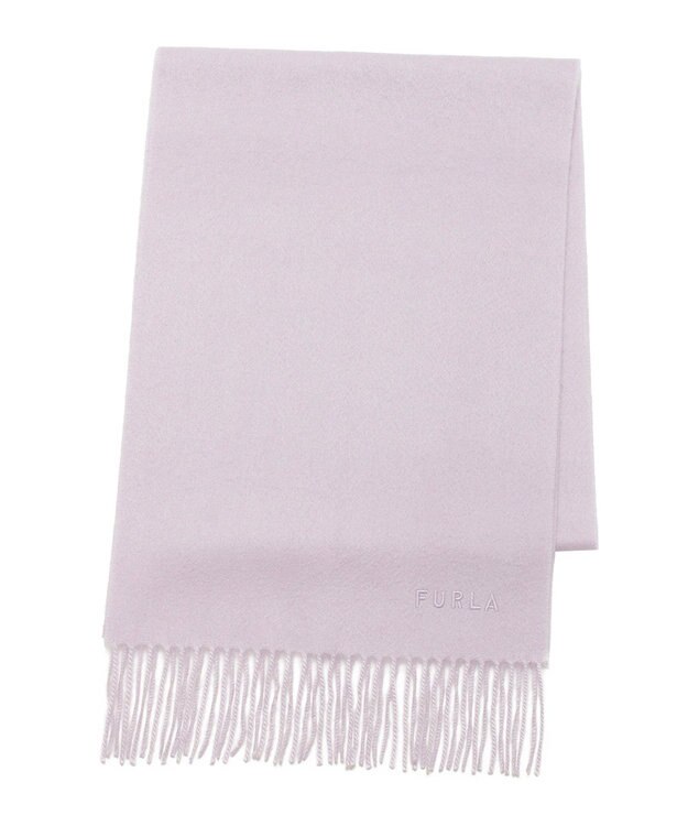 MOONBAT FURLA(フルラ）カシミヤ100％ 無地 マフラー ロゴ刺繍 手洗いOK ライトパープル