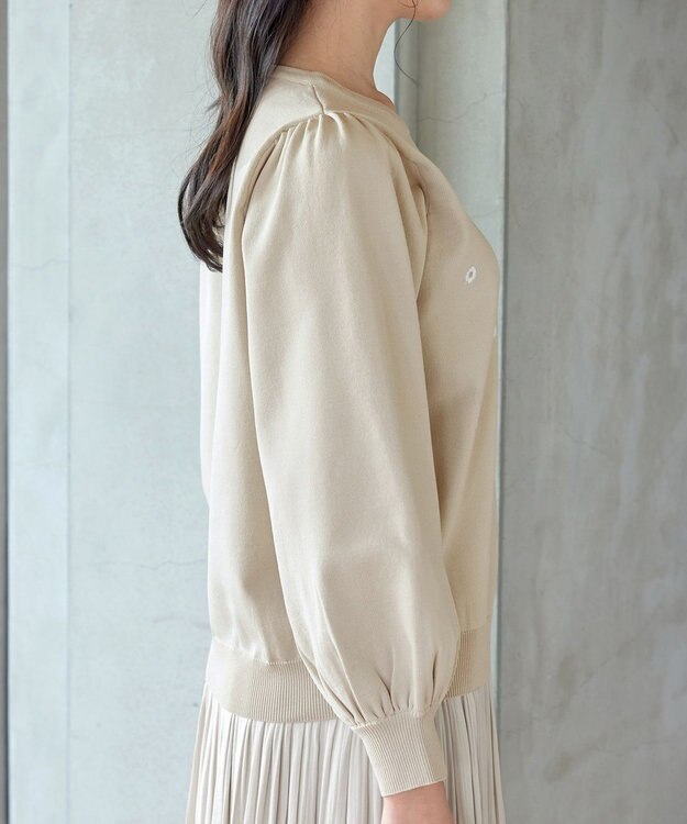 Tiaclasse 【洗える】フラワー刺繍ニットトップス ベージュ