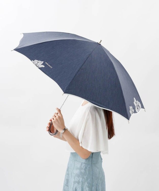 AURORA 【 NINA RICCI（ニナリッチ）】アップリケ刺しゅう/パイピング晴雨兼用傘（2段スライドショート傘） ネイビー