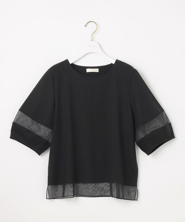 ANY SIS 【洗える】シアーコンビ プルオーバー ブラック