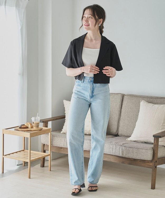 WEGO 【SETUP可】リネンライクショートシャツジャケット ブラック