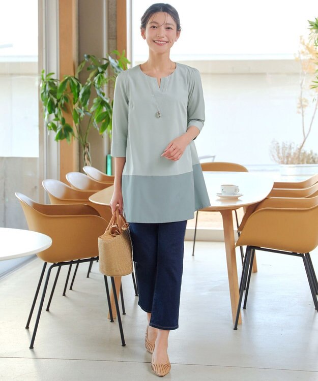 Tiaclasse L 【新色追加】バイカラーチュニック ミント