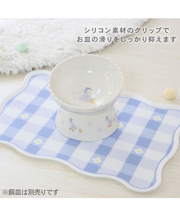 PET PARADISE ペットパラダイス 猫 シリコンマット 《花柄》 ホワイト×ブルー