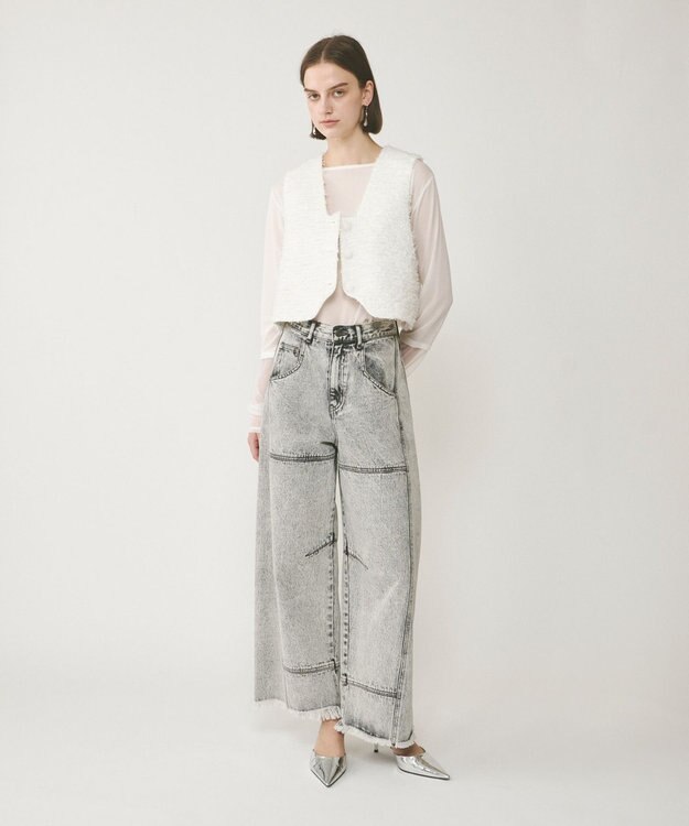 GRACE CONTINENTAL ライン切替デニムパンツ グレー