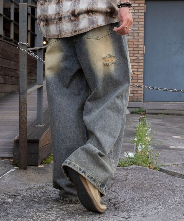 WEGO スーパーバギーダメージデニムパンツ 柄1