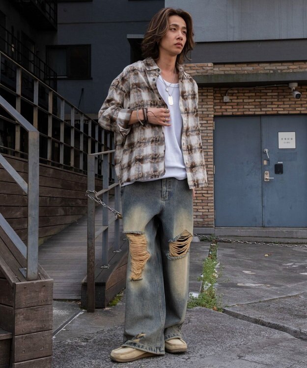 WEGO スーパーバギーダメージデニムパンツ 柄1