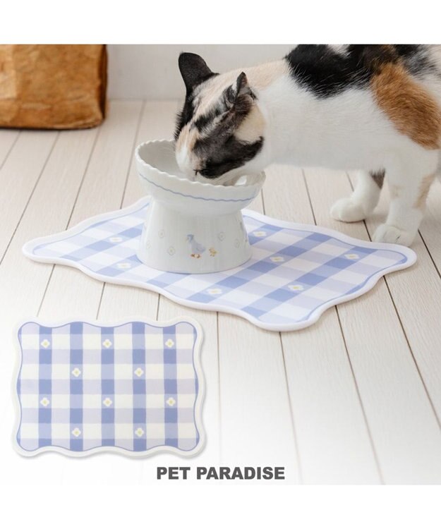 PET PARADISE ペットパラダイス 猫 シリコンマット 《花柄》 ホワイト×ブルー