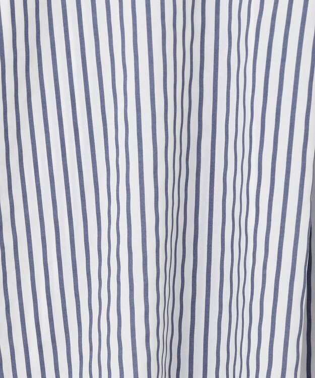 ANY 【新色追加】スキッパーネック袖タックブラウス ブルーストライプ