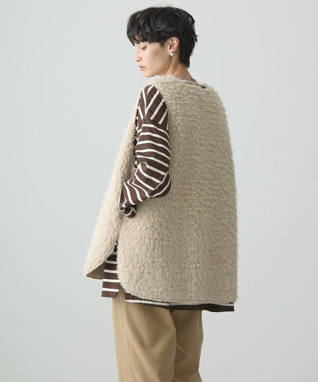 AMERICAN HOLIC 丈違いシープライクフェイクファーベスト Light Beige