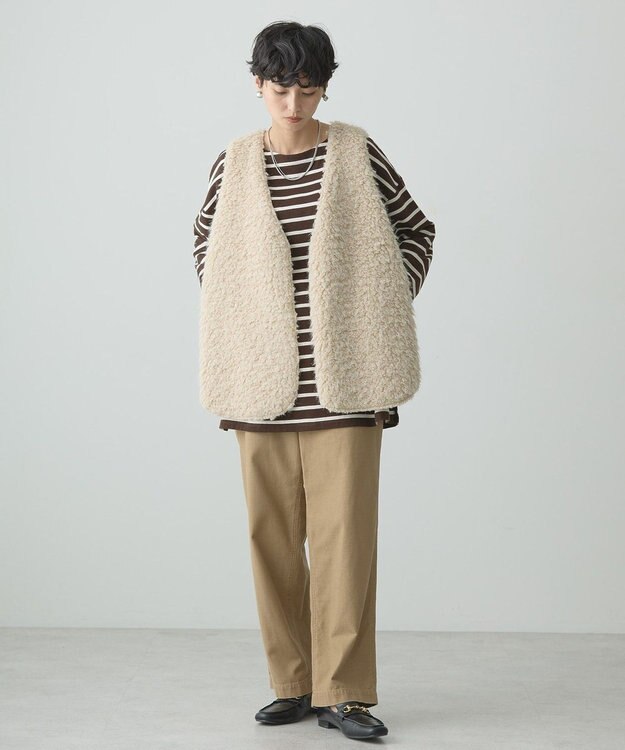 AMERICAN HOLIC 丈違いシープライクフェイクファーベスト Light Beige