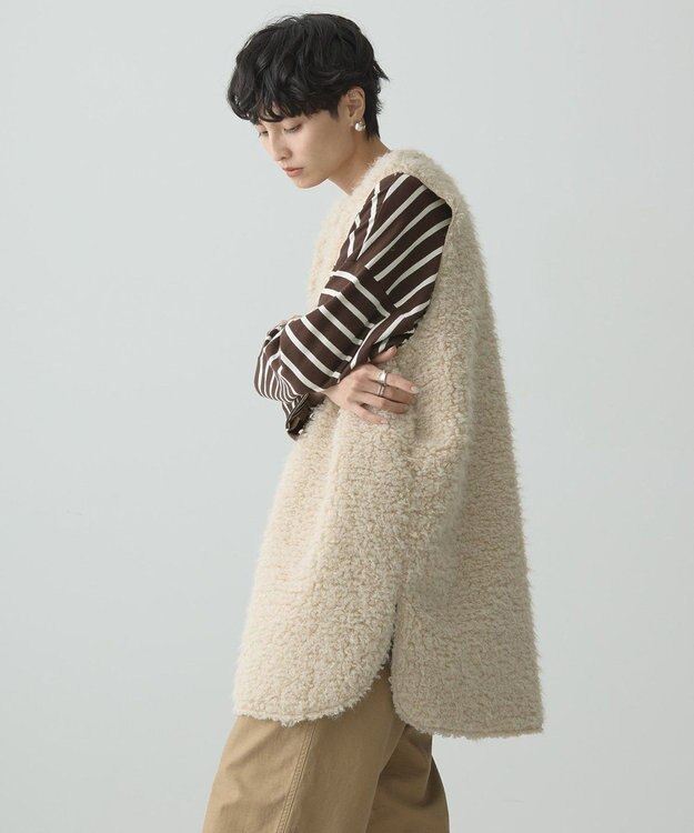 AMERICAN HOLIC 丈違いシープライクフェイクファーベスト Light Beige